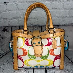 Vintage Y2K Rare Coach Hampton Scribble Vachetta Leather & PVC Handbag Tote